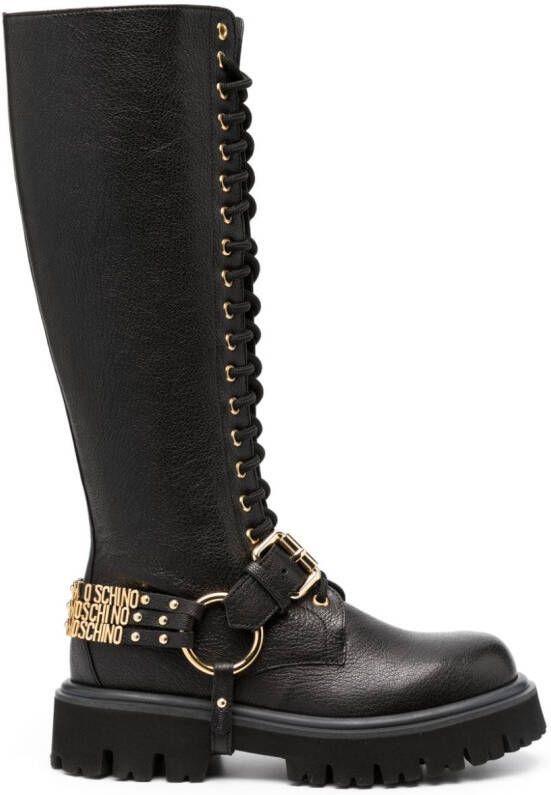 Moschino logo-plaque leather boots Black