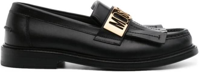 Moschino logo-plaque leather loafers Black