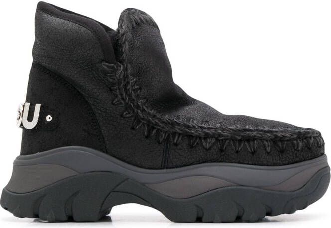 Mou crochet stitch-trim chunky sneakers Black