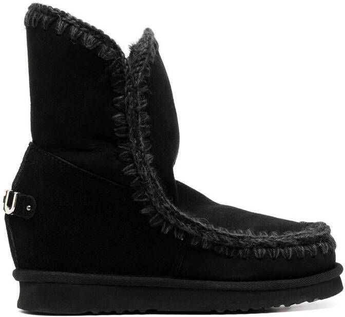 Mou crochet stitch-trim wedge boots Black