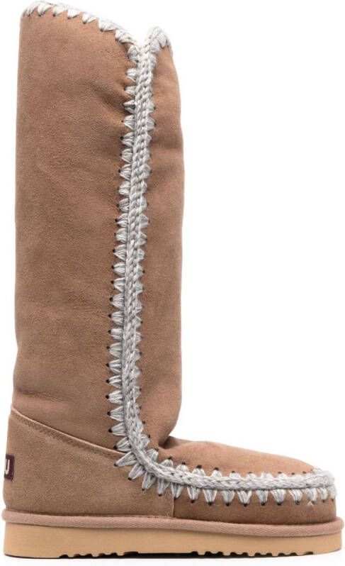Mou crochet-trim suede boots Brown