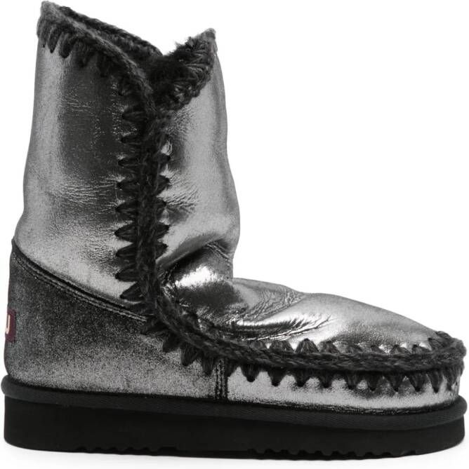 Mou Eskimo 18 crochet-trim metallic-leather boots Black