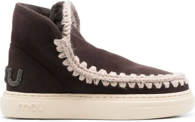 Mou Eskimo whipstitch-trim ankle boots Brown