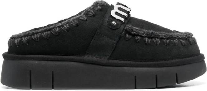 Mou logo-lettering suede slippers Black