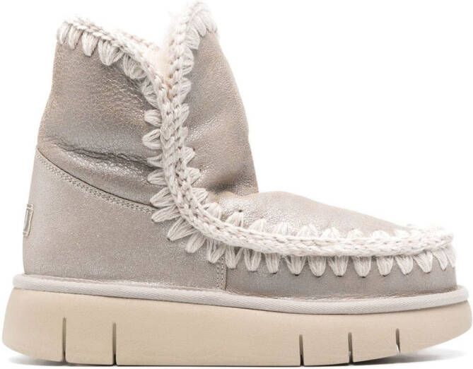 Mou logo-patch chunky boots Silver