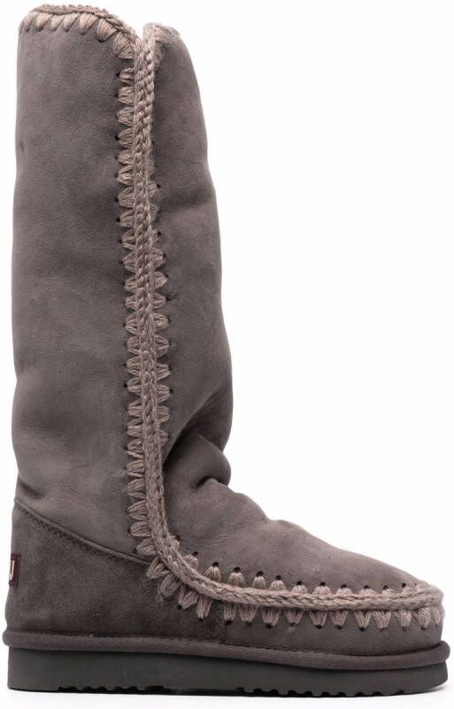 Mou logo-patch sheepskin boots Grey
