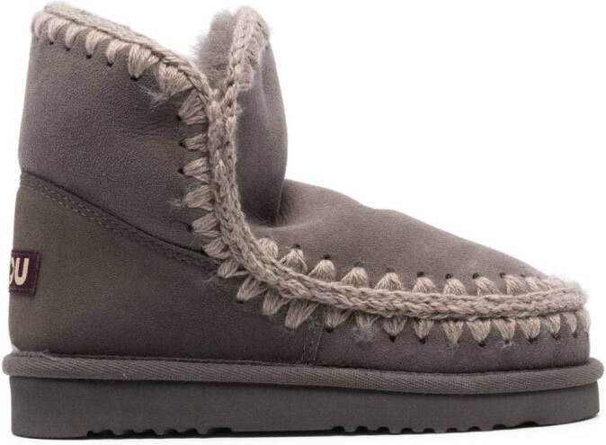 Mou logo-patch suede ankle boots Grey