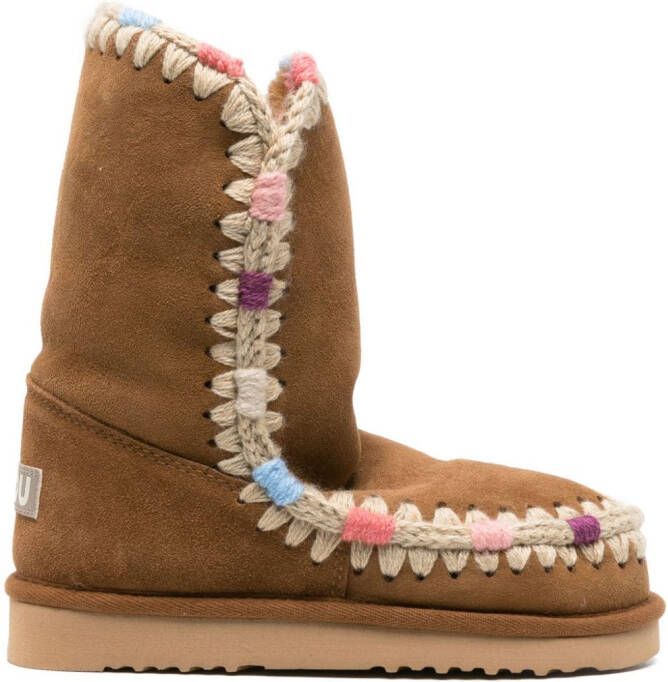 Mou logo-patch whipstitch-detail boots Brown