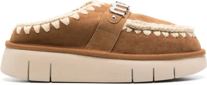 Mou logo-plaque chunky slippers Brown