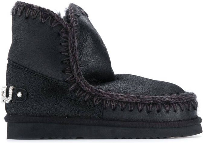 Mou rhinestone-logo boots Black