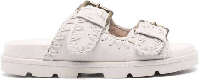 Mou suede buckle slides Grey