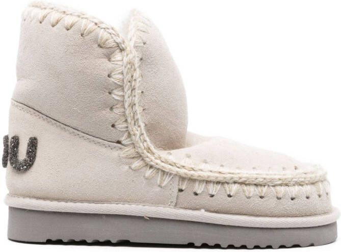 Mou whipstitch-detail sheepskin boots Neutrals