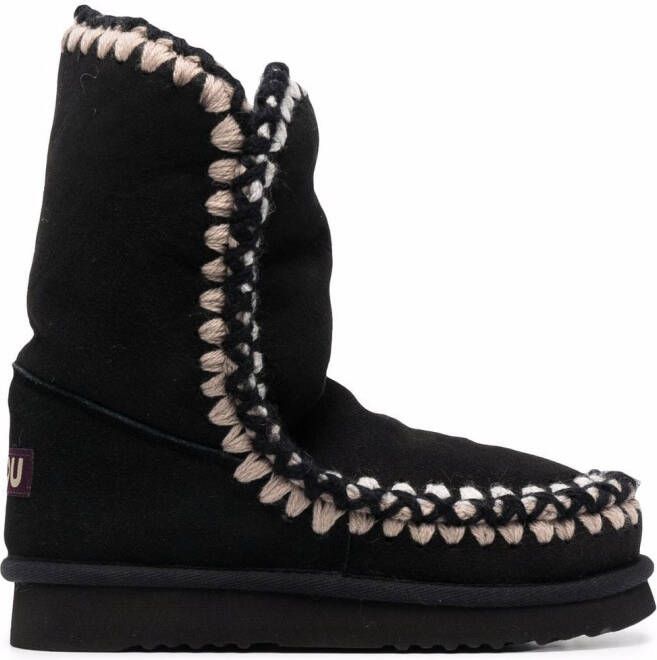 Mou whipstitch-detail suede Eskimo boots Black