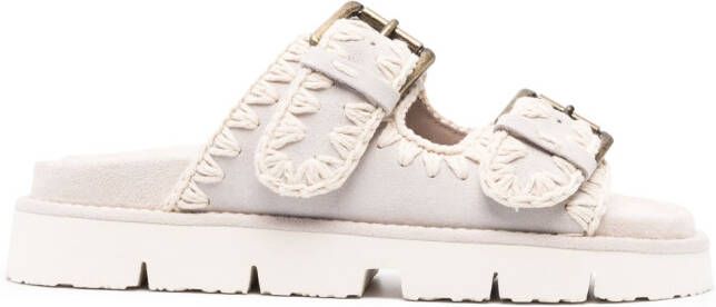 Mou whipstitch-trim calf-suede slides Grey