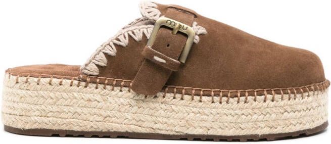 Mou whipstitch-trim flatform mules Brown