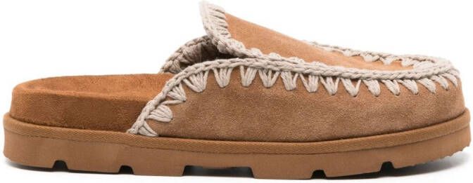 Mou whipstitch-trim suede mules Brown