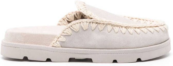 Mou whipstitch-trim suede mules White