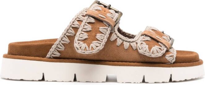 Mou whipstitch-trim suede slides Brown