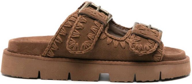 Mou whipstitch-trim suede slides Brown