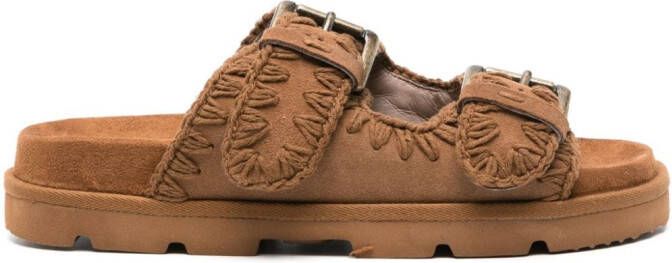 Mou whipstitch-trim suede slides Brown