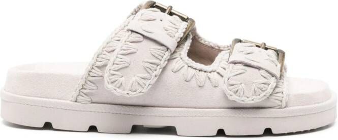 Mou whipstitch-trim suede slides White