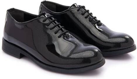 Moustache perforated-detail patent oxford shoes Black