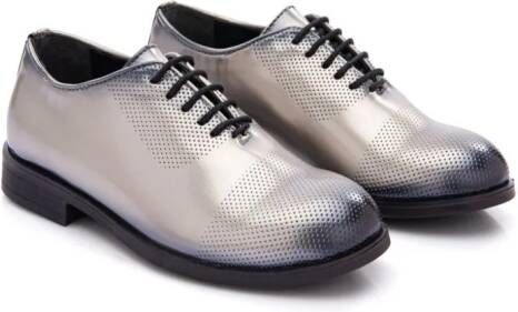 Moustache round-toe metallic oxford shoes Silver