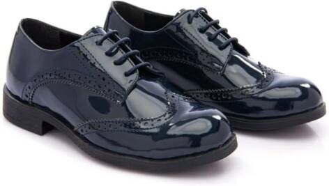 Moustache round-toe patent brogues Blue