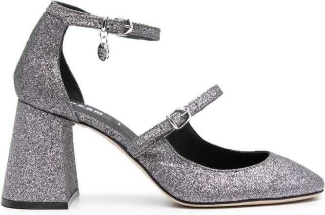 MSGM logo-charm 90mm glitter pumps Silver