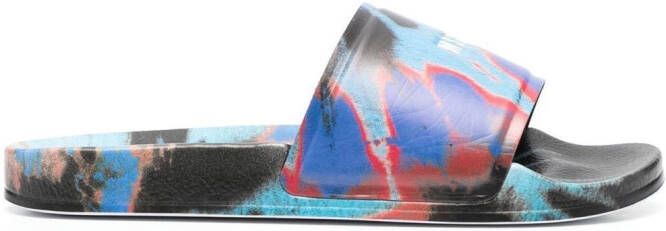 MSGM tie-dye logo-print sliders Blue