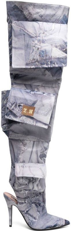 Natasha Zinko thigh-high cargo boots Blue