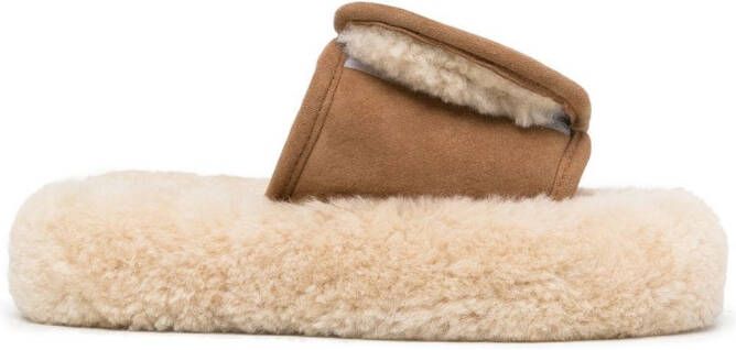 Natasha Zinko touch-strap shearling slides Brown