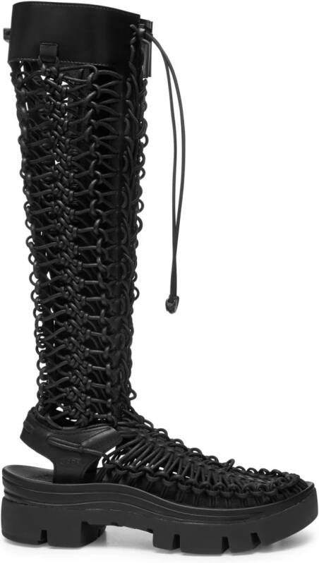 Noir Kei Ninomiya caged knee-high boots Black
