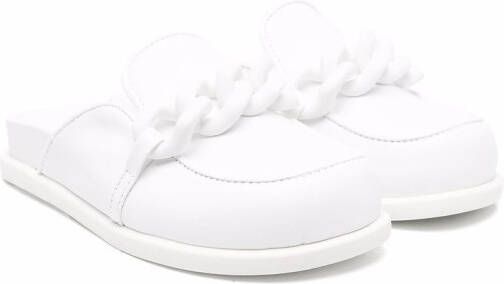 Nº21 Kids chain-embellished mules White