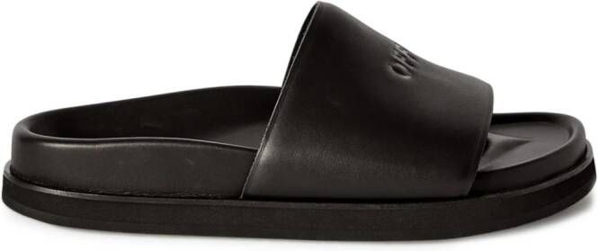 Off-White logo-debossed leather slides Black