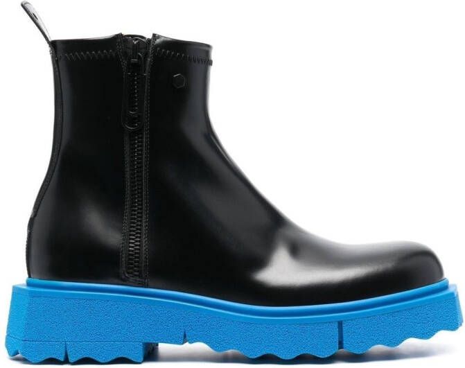 Off-White sponge sole zip-fastening ankle boots BLACK BLUE