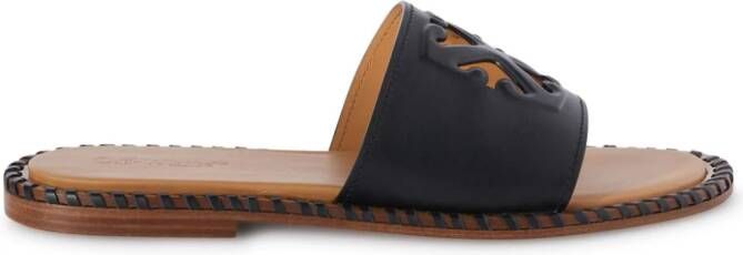 Off-White Twist Arrow-embossed leather slides Black