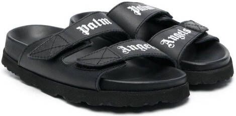 Palm Angels Kids logo-print leather sandals Black