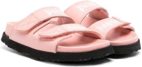 Palm Angels Kids logo-print leather slides Pink
