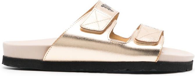 Palm Angels logo-print leather slides Gold
