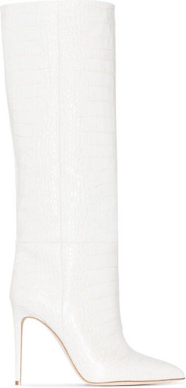 Paris Texas 105mm crocodile-effect knee-high boots Neutrals