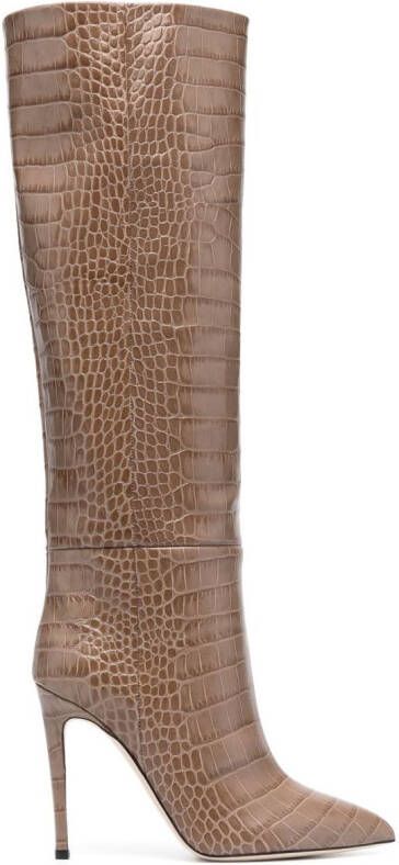 Paris Texas 105mm crocodile-effect leather boots Brown