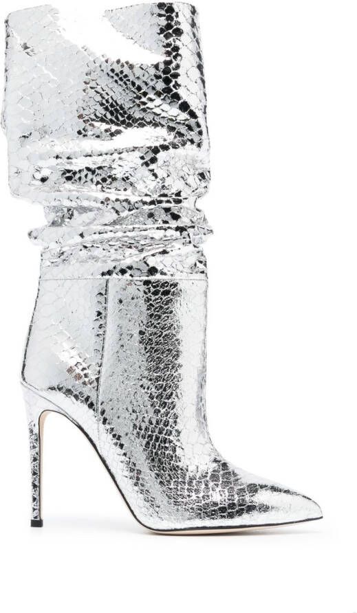 Paris Texas 105mm snakeskin-effect metallic boots Silver