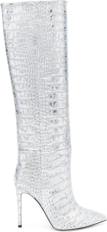Paris Texas croc-effect knee-high boots Silver