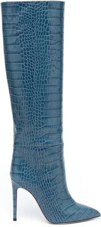 Paris Texas embossed-crocodile 95mm leather knee-high boots Blue