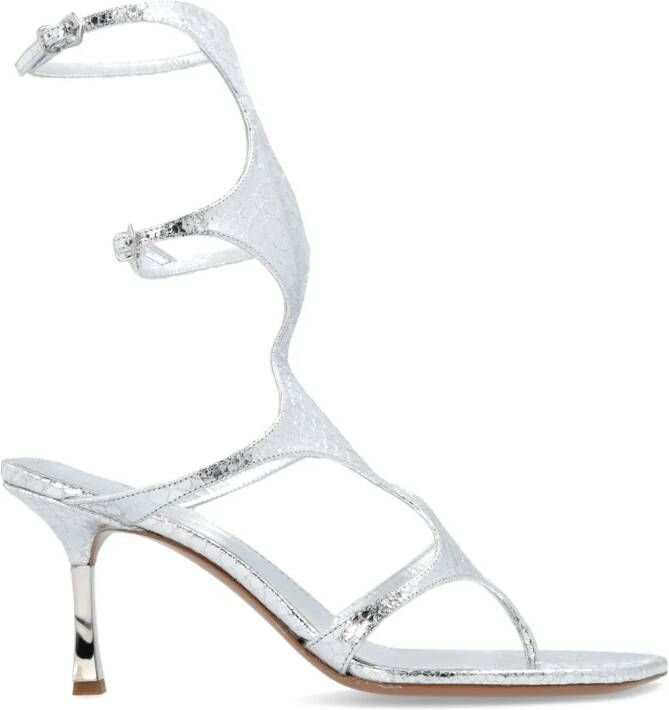 Paris Texas Uma 75mm python-effect gladiator sandals Silver