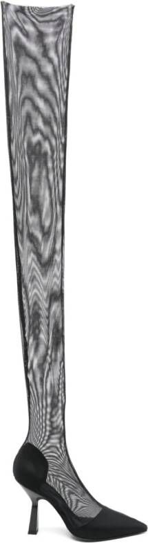 Patrizia Pepe 100mm above-knee tulle boots Black