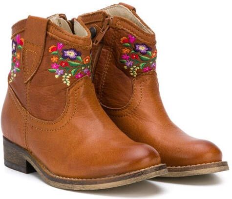 Pèpè floral embroidered ankle boots Brown
