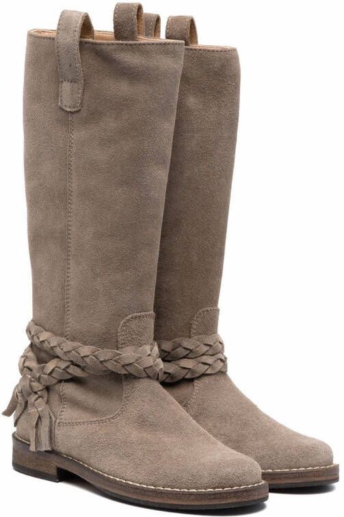 Pèpè knee-length braided suede boots Brown