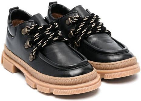 Pèpè lug-sole leather shoes Black